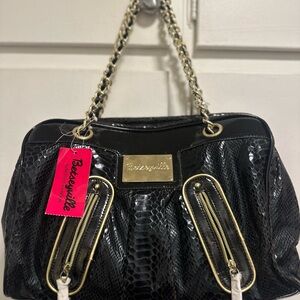 Betsey Johnson Black and Gold Handbag